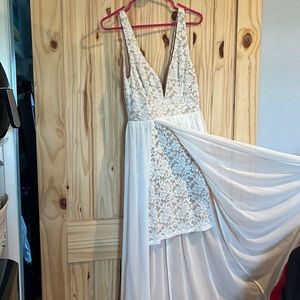 Formal minidress with long sheer skirt